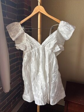 Lyn Burches Floral White Off-Shoulder Textured Dress Size S